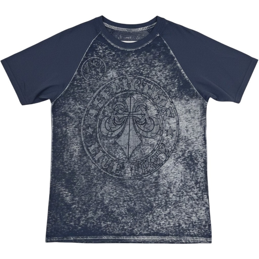 Affliction Shirt Mens Large Burnout Raglan Tee Black Y2K Cross Graphic Live Fast